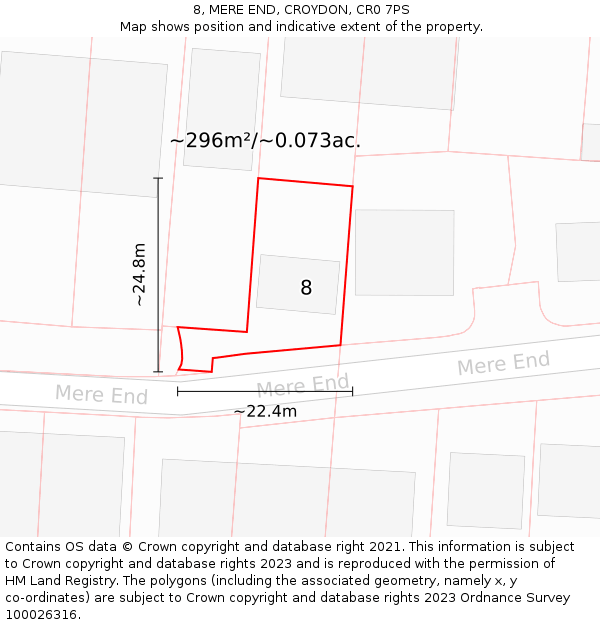 8, MERE END, CROYDON, CR0 7PS: Plot and title map