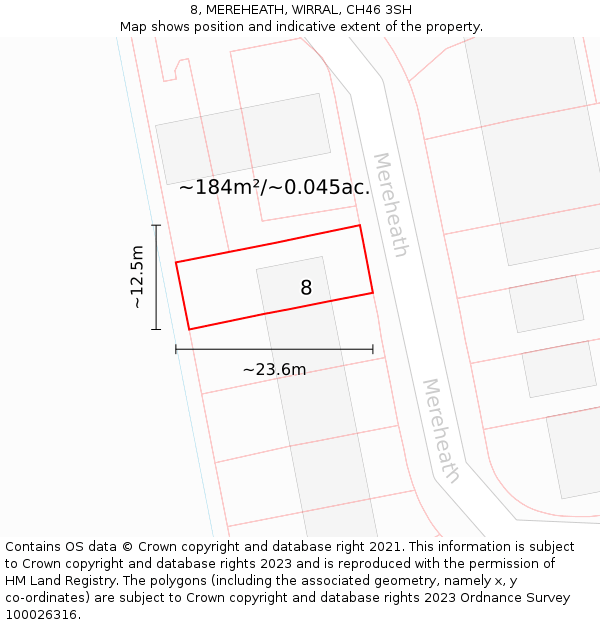 8, MEREHEATH, WIRRAL, CH46 3SH: Plot and title map