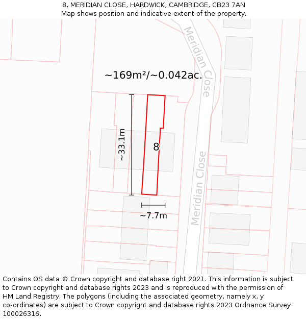 8, MERIDIAN CLOSE, HARDWICK, CAMBRIDGE, CB23 7AN: Plot and title map