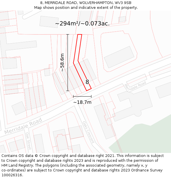 8, MERRIDALE ROAD, WOLVERHAMPTON, WV3 9SB: Plot and title map