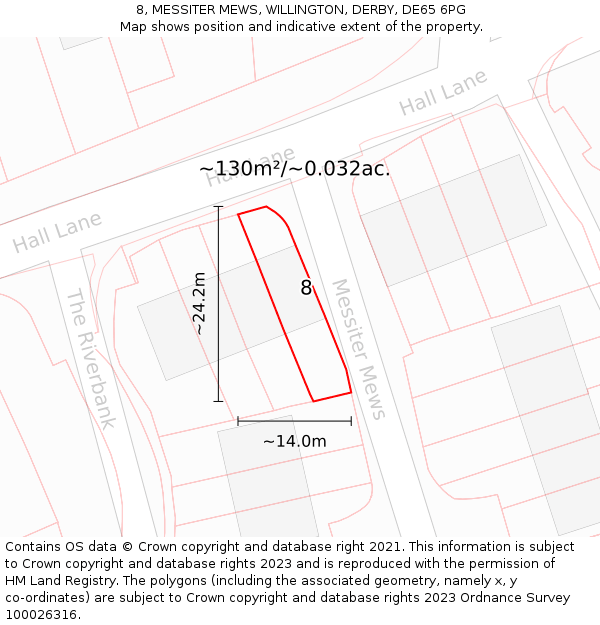 8, MESSITER MEWS, WILLINGTON, DERBY, DE65 6PG: Plot and title map