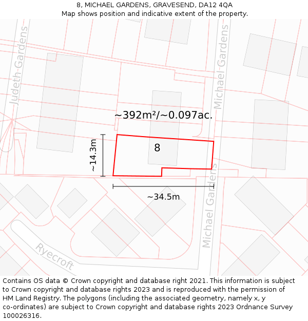 8, MICHAEL GARDENS, GRAVESEND, DA12 4QA: Plot and title map