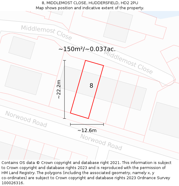 8, MIDDLEMOST CLOSE, HUDDERSFIELD, HD2 2PU: Plot and title map