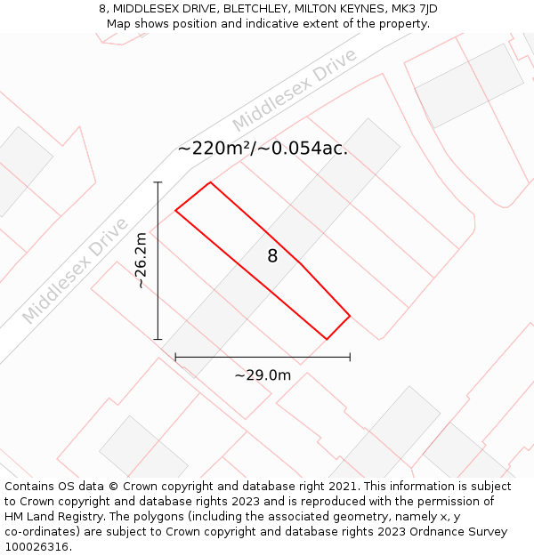 8, MIDDLESEX DRIVE, BLETCHLEY, MILTON KEYNES, MK3 7JD: Plot and title map