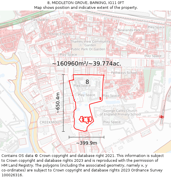 8, MIDDLETON GROVE, BARKING, IG11 0FT: Plot and title map