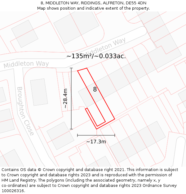 8, MIDDLETON WAY, RIDDINGS, ALFRETON, DE55 4DN: Plot and title map