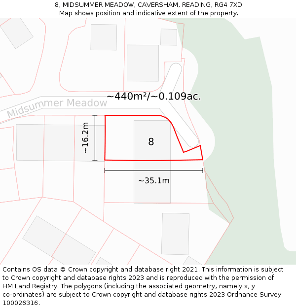 8, MIDSUMMER MEADOW, CAVERSHAM, READING, RG4 7XD: Plot and title map