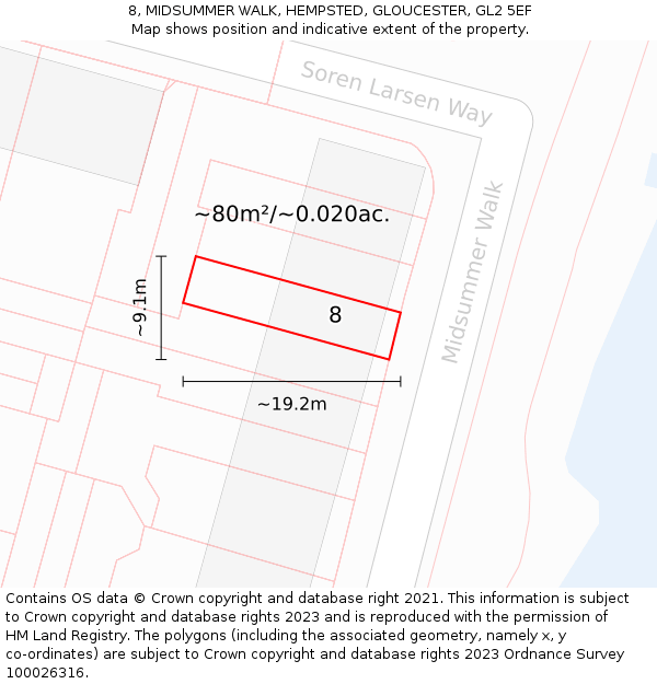 8, MIDSUMMER WALK, HEMPSTED, GLOUCESTER, GL2 5EF: Plot and title map