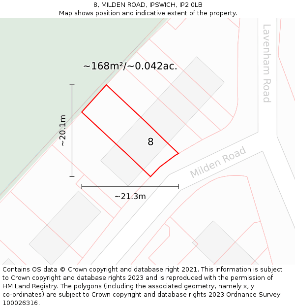 8, MILDEN ROAD, IPSWICH, IP2 0LB: Plot and title map