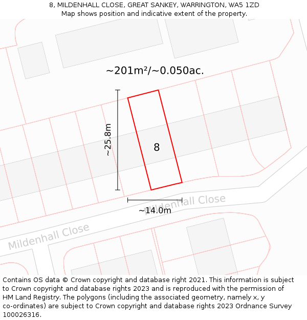 8, MILDENHALL CLOSE, GREAT SANKEY, WARRINGTON, WA5 1ZD: Plot and title map