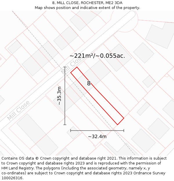8, MILL CLOSE, ROCHESTER, ME2 3DA: Plot and title map