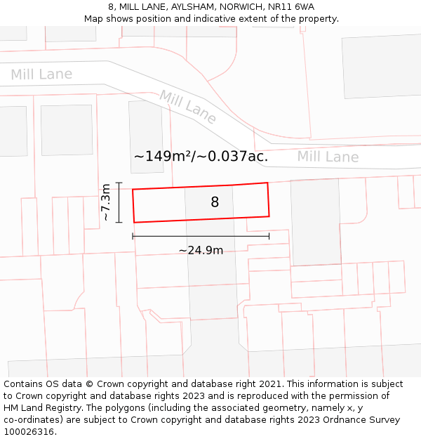 8, MILL LANE, AYLSHAM, NORWICH, NR11 6WA: Plot and title map