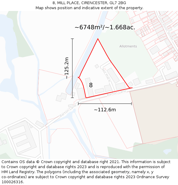 8, MILL PLACE, CIRENCESTER, GL7 2BG: Plot and title map