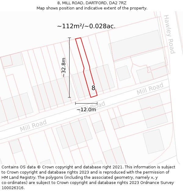 8, MILL ROAD, DARTFORD, DA2 7RZ: Plot and title map