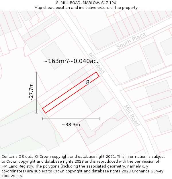 8, MILL ROAD, MARLOW, SL7 1PX: Plot and title map
