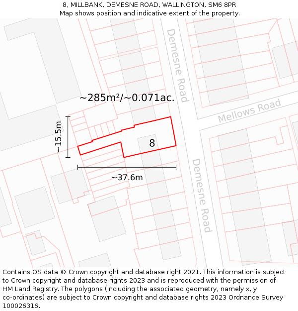 8, MILLBANK, DEMESNE ROAD, WALLINGTON, SM6 8PR: Plot and title map