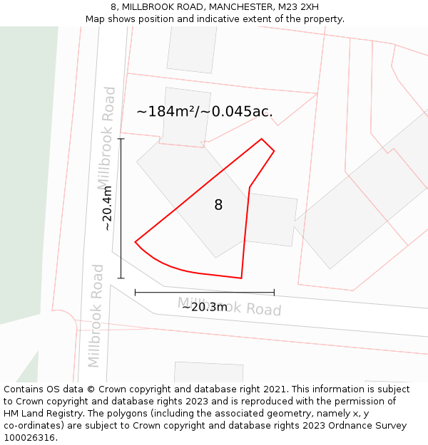 8, MILLBROOK ROAD, MANCHESTER, M23 2XH: Plot and title map