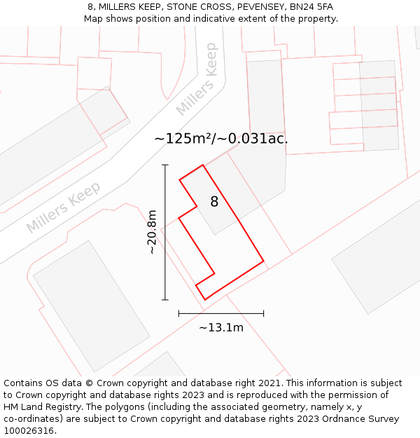 8, MILLERS KEEP, STONE CROSS, PEVENSEY, BN24 5FA: Plot and title map