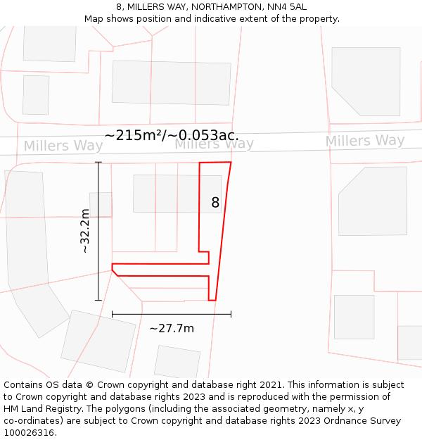 8, MILLERS WAY, NORTHAMPTON, NN4 5AL: Plot and title map