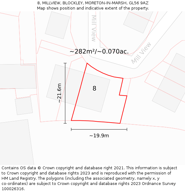 8, MILLVIEW, BLOCKLEY, MORETON-IN-MARSH, GL56 9AZ: Plot and title map