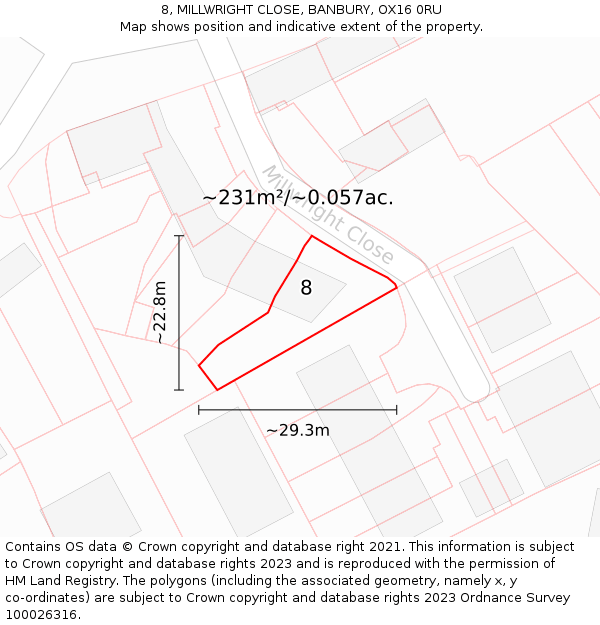 8, MILLWRIGHT CLOSE, BANBURY, OX16 0RU: Plot and title map