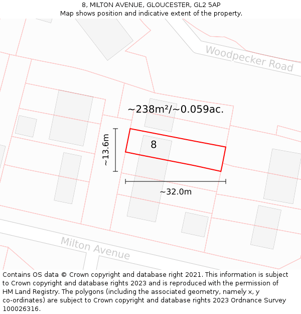 8, MILTON AVENUE, GLOUCESTER, GL2 5AP: Plot and title map