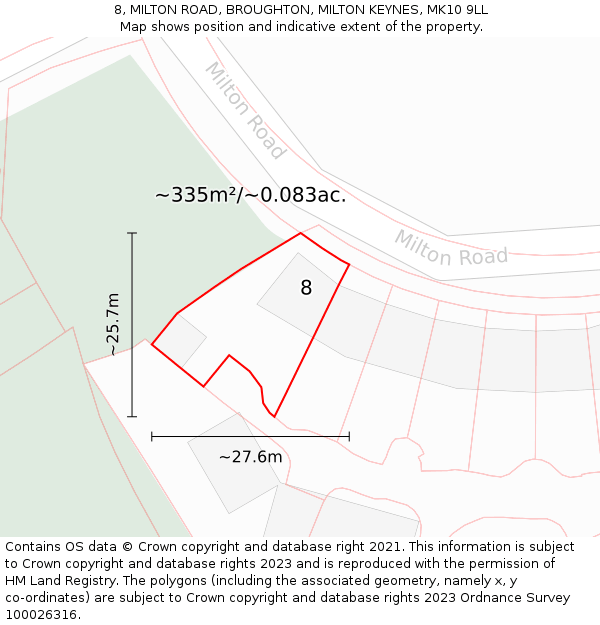 8, MILTON ROAD, BROUGHTON, MILTON KEYNES, MK10 9LL: Plot and title map