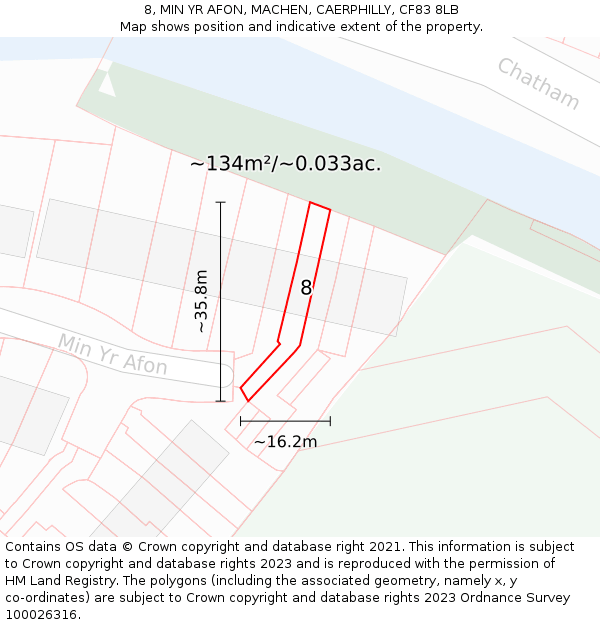 8, MIN YR AFON, MACHEN, CAERPHILLY, CF83 8LB: Plot and title map