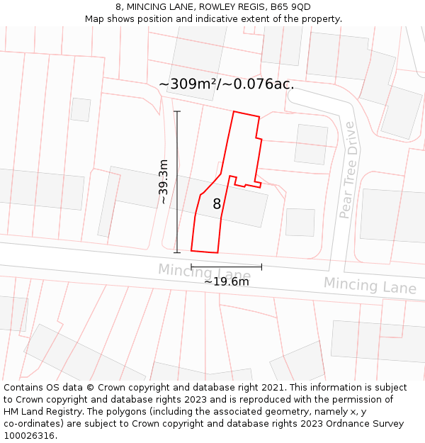 8, MINCING LANE, ROWLEY REGIS, B65 9QD: Plot and title map
