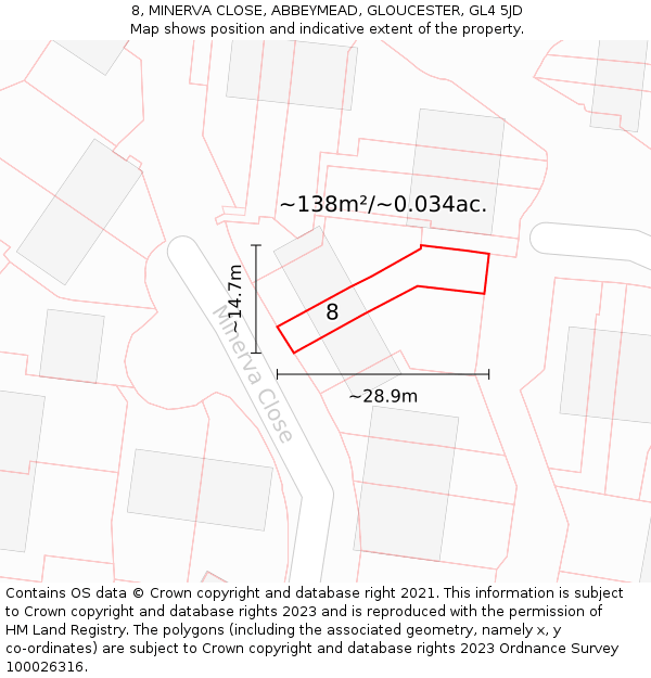 8, MINERVA CLOSE, ABBEYMEAD, GLOUCESTER, GL4 5JD: Plot and title map
