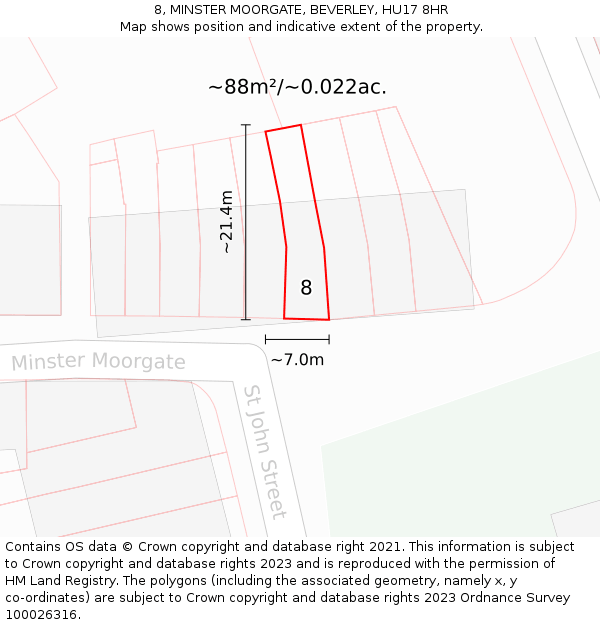 8, MINSTER MOORGATE, BEVERLEY, HU17 8HR: Plot and title map