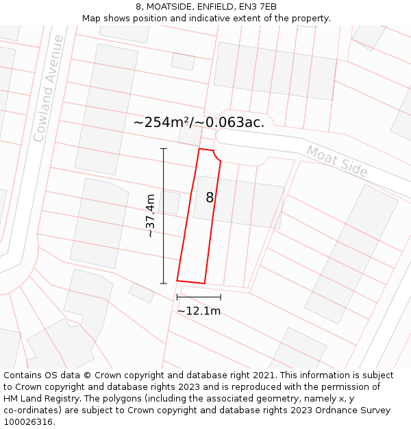 8, MOATSIDE, ENFIELD, EN3 7EB: Plot and title map