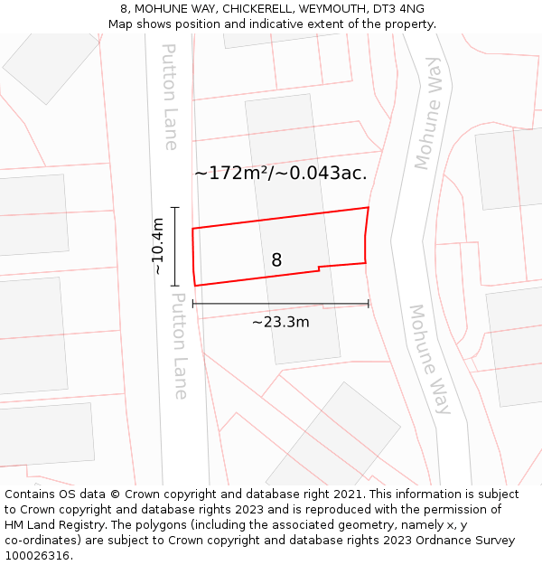 8, MOHUNE WAY, CHICKERELL, WEYMOUTH, DT3 4NG: Plot and title map