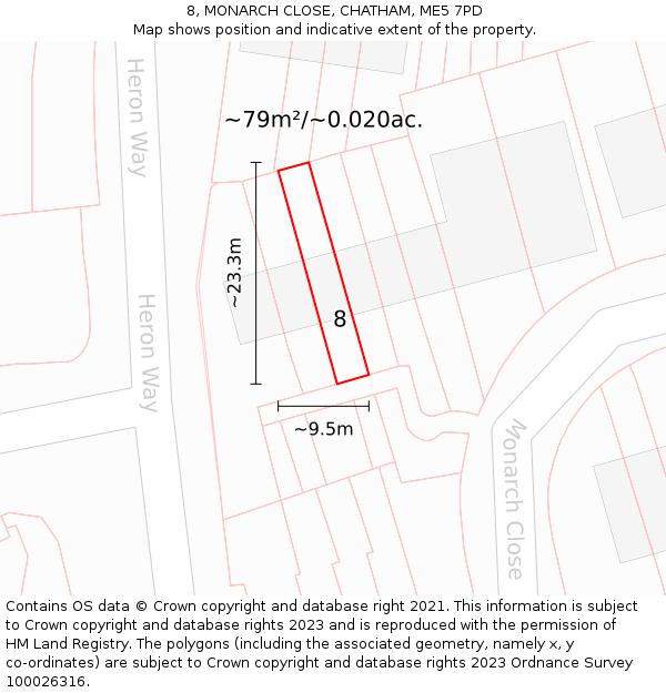 8, MONARCH CLOSE, CHATHAM, ME5 7PD: Plot and title map