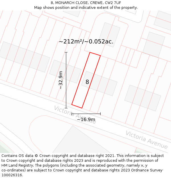 8, MONARCH CLOSE, CREWE, CW2 7UF: Plot and title map