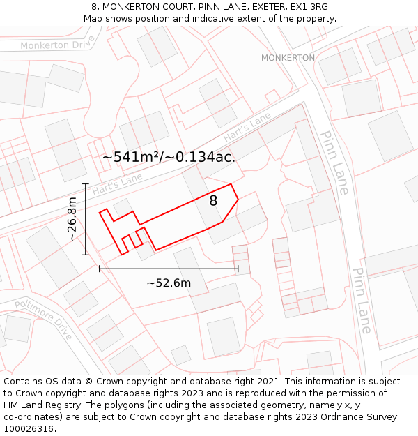 8, MONKERTON COURT, PINN LANE, EXETER, EX1 3RG: Plot and title map