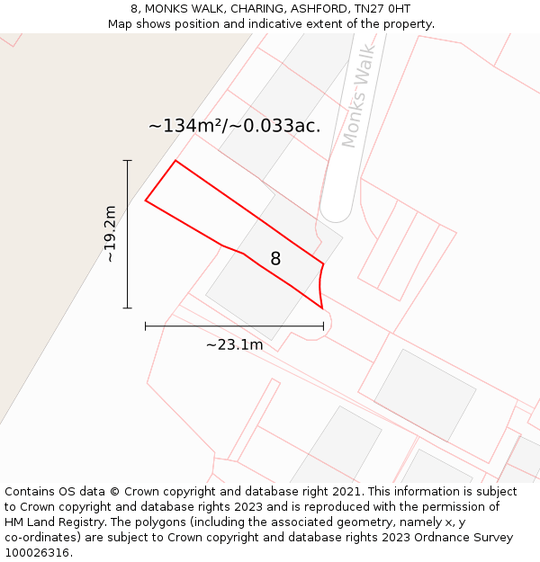8, MONKS WALK, CHARING, ASHFORD, TN27 0HT: Plot and title map
