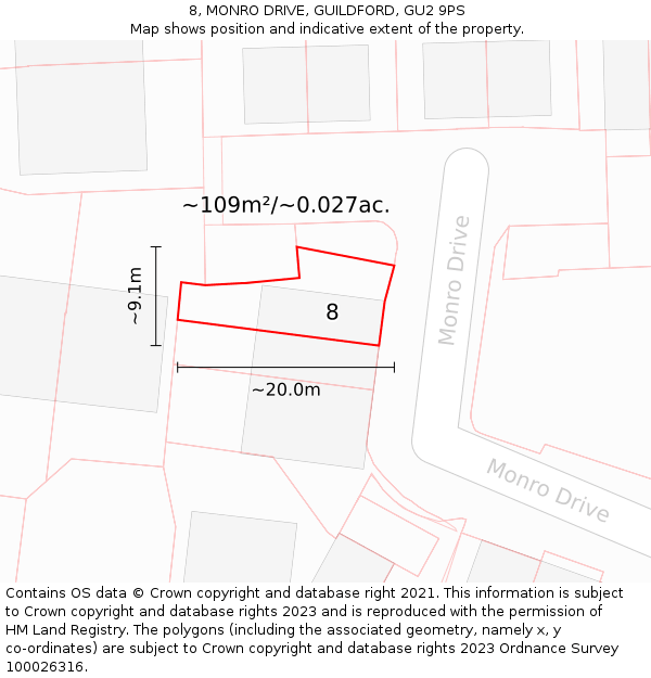 8, MONRO DRIVE, GUILDFORD, GU2 9PS: Plot and title map