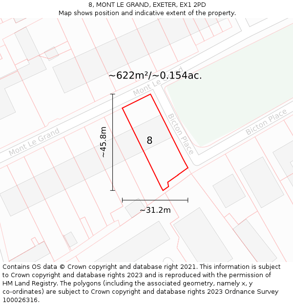 8, MONT LE GRAND, EXETER, EX1 2PD: Plot and title map