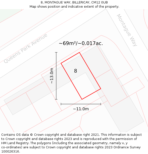 8, MONTAGUE WAY, BILLERICAY, CM12 0UB: Plot and title map