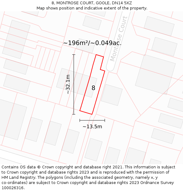 8, MONTROSE COURT, GOOLE, DN14 5XZ: Plot and title map