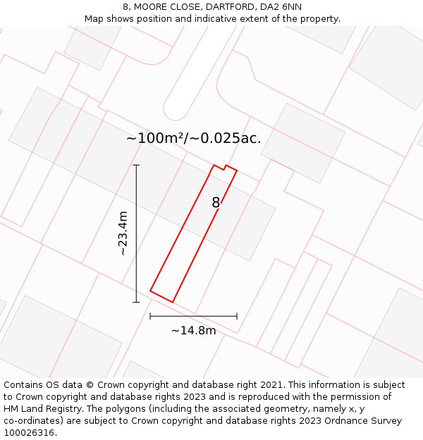 8, MOORE CLOSE, DARTFORD, DA2 6NN: Plot and title map