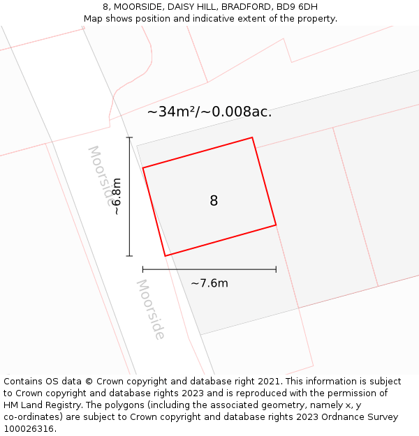 8, MOORSIDE, DAISY HILL, BRADFORD, BD9 6DH: Plot and title map