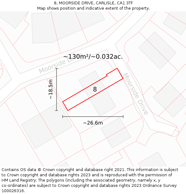 8, MOORSIDE DRIVE, CARLISLE, CA1 3TF: Plot and title map