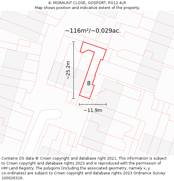 8, MORAUNT CLOSE, GOSPORT, PO12 4LR: Plot and title map