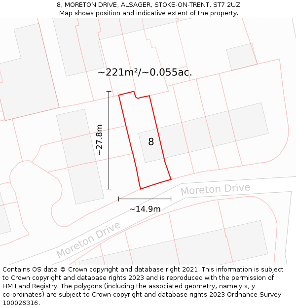 8, MORETON DRIVE, ALSAGER, STOKE-ON-TRENT, ST7 2UZ: Plot and title map