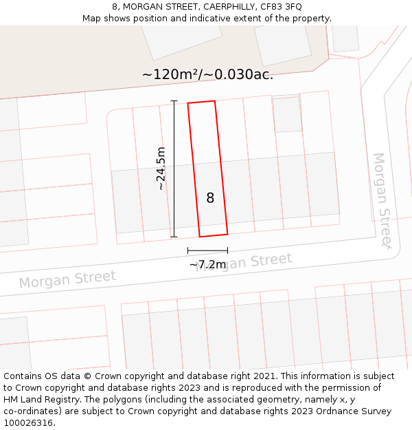 8, MORGAN STREET, CAERPHILLY, CF83 3FQ: Plot and title map