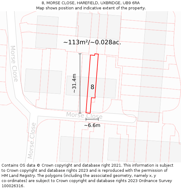 8, MORSE CLOSE, HAREFIELD, UXBRIDGE, UB9 6RA: Plot and title map