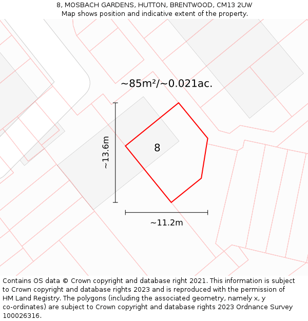 8, MOSBACH GARDENS, HUTTON, BRENTWOOD, CM13 2UW: Plot and title map