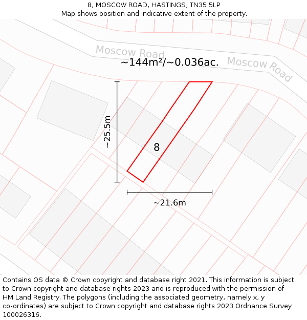 8, MOSCOW ROAD, HASTINGS, TN35 5LP: Plot and title map
